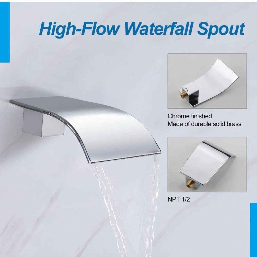 High Flow Tub Spout Wall Mounted Bathtub Faucet Filler Waterfall Spout for Ba...